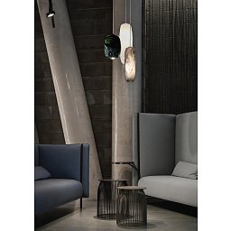 Obrázek pro produkt *Jove Závěsné sv. pr. 185 x H 560 Broušená nerez Ručně tvarované Lythialin sklo - Opaline